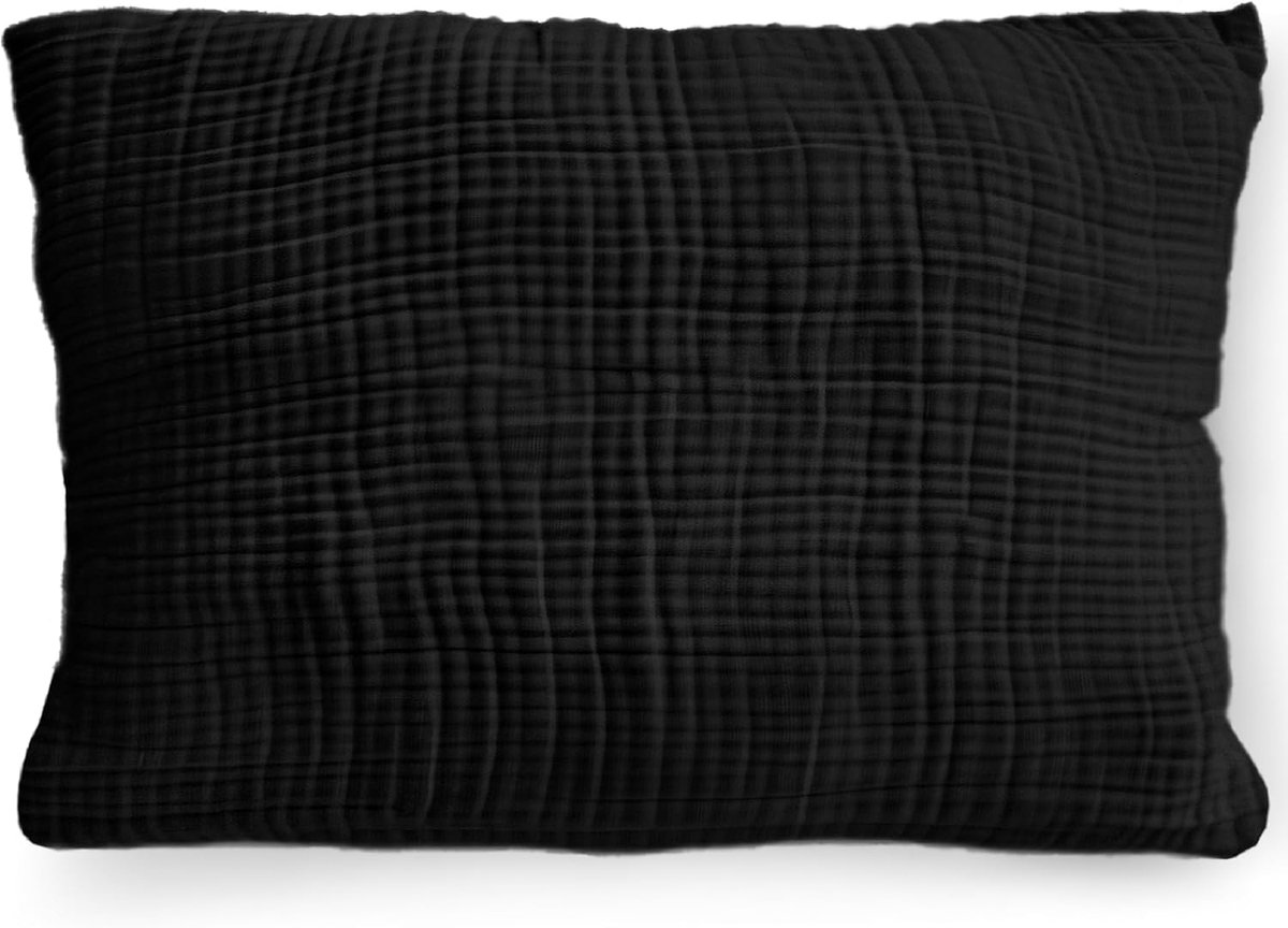Bio-Musselin Double Gauze Kussensloop 50 x 80 cm voor kinderen & volwassenen, Oeko-Tex gecertificeerd, zachte kussensloop GOTS-gecertificeerd, kussensloop, zwart