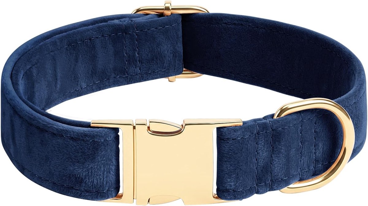 Fluweel Hondenhalsband, Zachte, Luxe Gevoerde Halsband met Goudkleurige Metalen Gesp voor Kleine, Middelgrote en Grote Honden (Blauw, M)