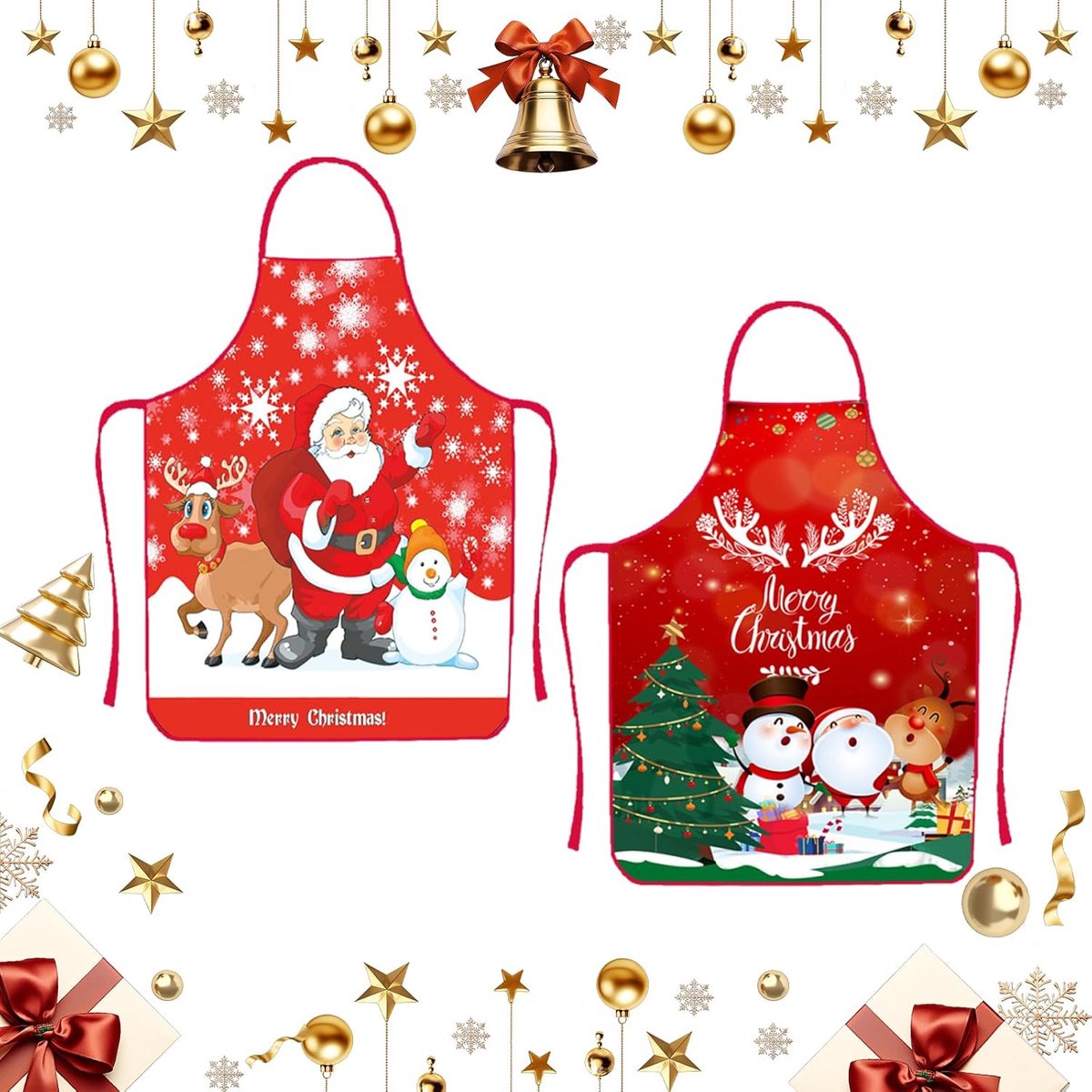 2 stuks kerstkeukenschort, cartoon kerstschort kerstschorten grappig kerstschort rood kerstschort, voor keuken bakken kerstfeest kerstcadeau cadeau