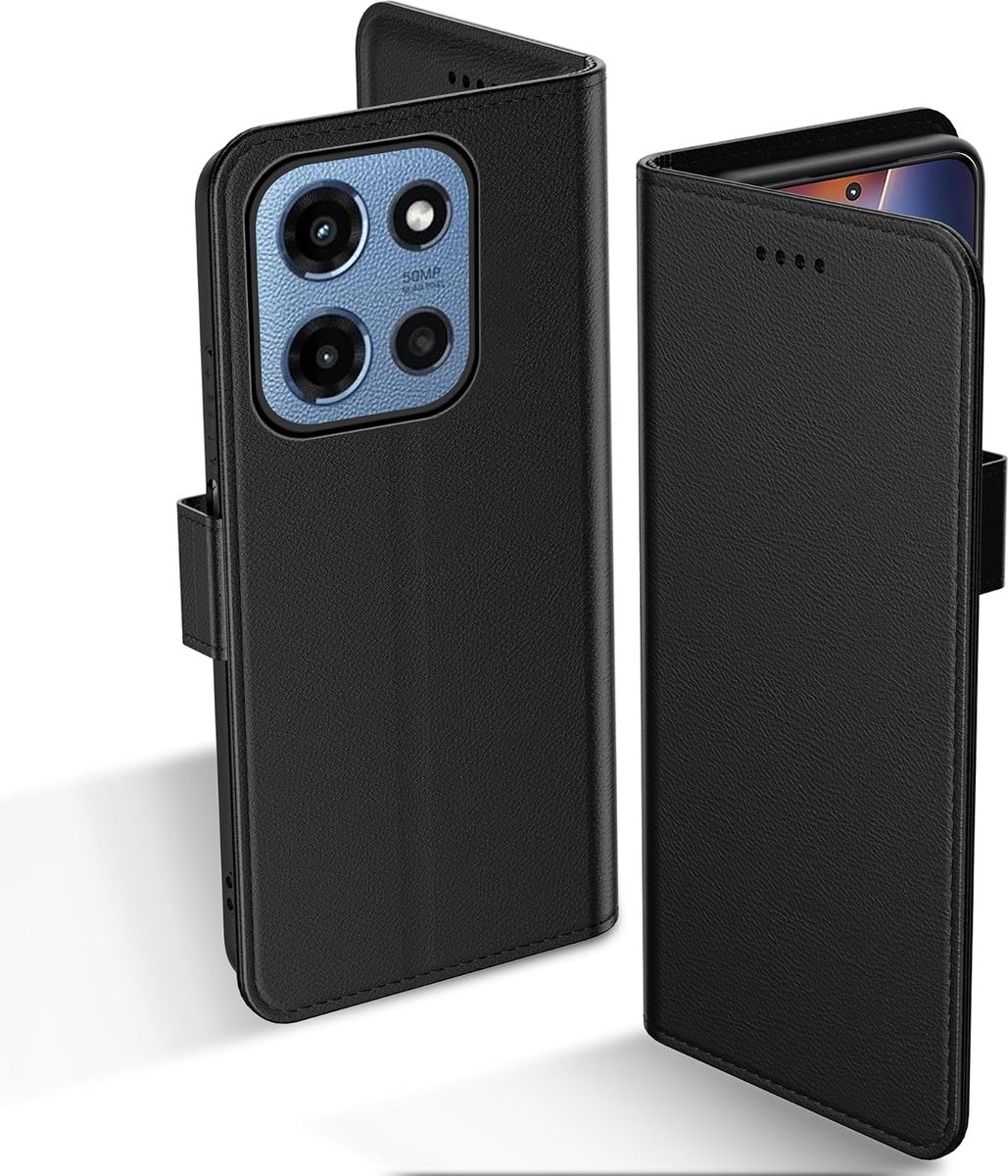 Moto G 5G 2025 Telefoonhoesje, Lederen Fliphoes met 3 Kaartvakken & Kickstand, Anti-Val, Magnetische Sluiting, Compatibel met Moto G 5G 2025 Hoes - Zwart