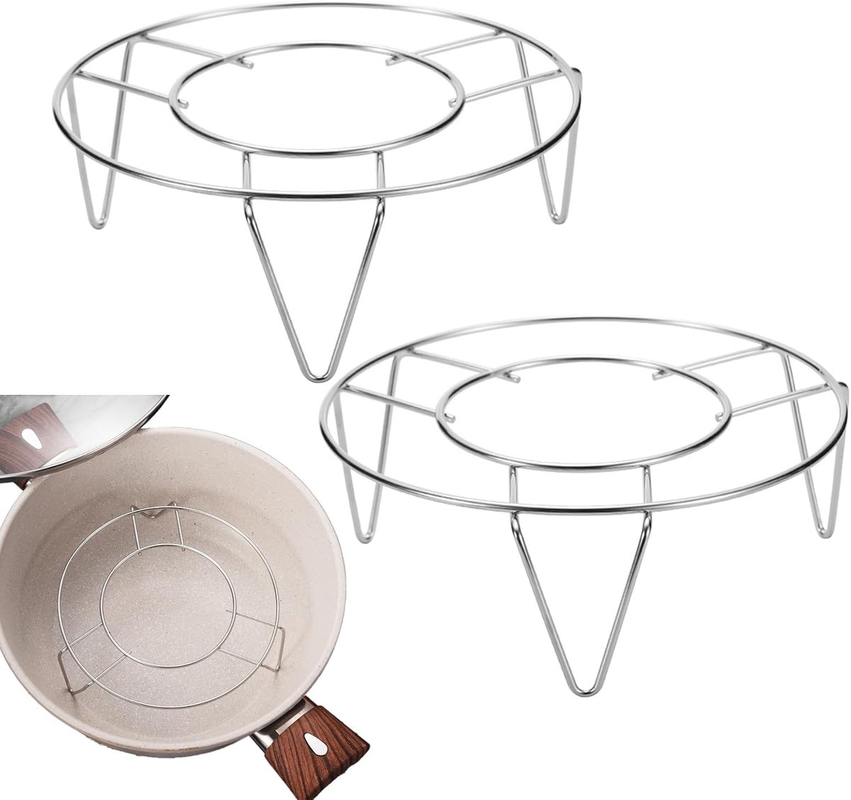 2 stuks 16 cm ronde multifunctionele airfryer roosters houder voor airfryer, roestvrijstalen tablet voor bakken, braden en stomen