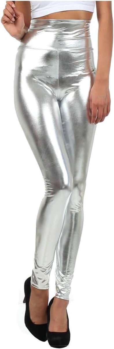 Glanzende vloeibare metallic hoge taille stretch legging - gemaakt in de VS