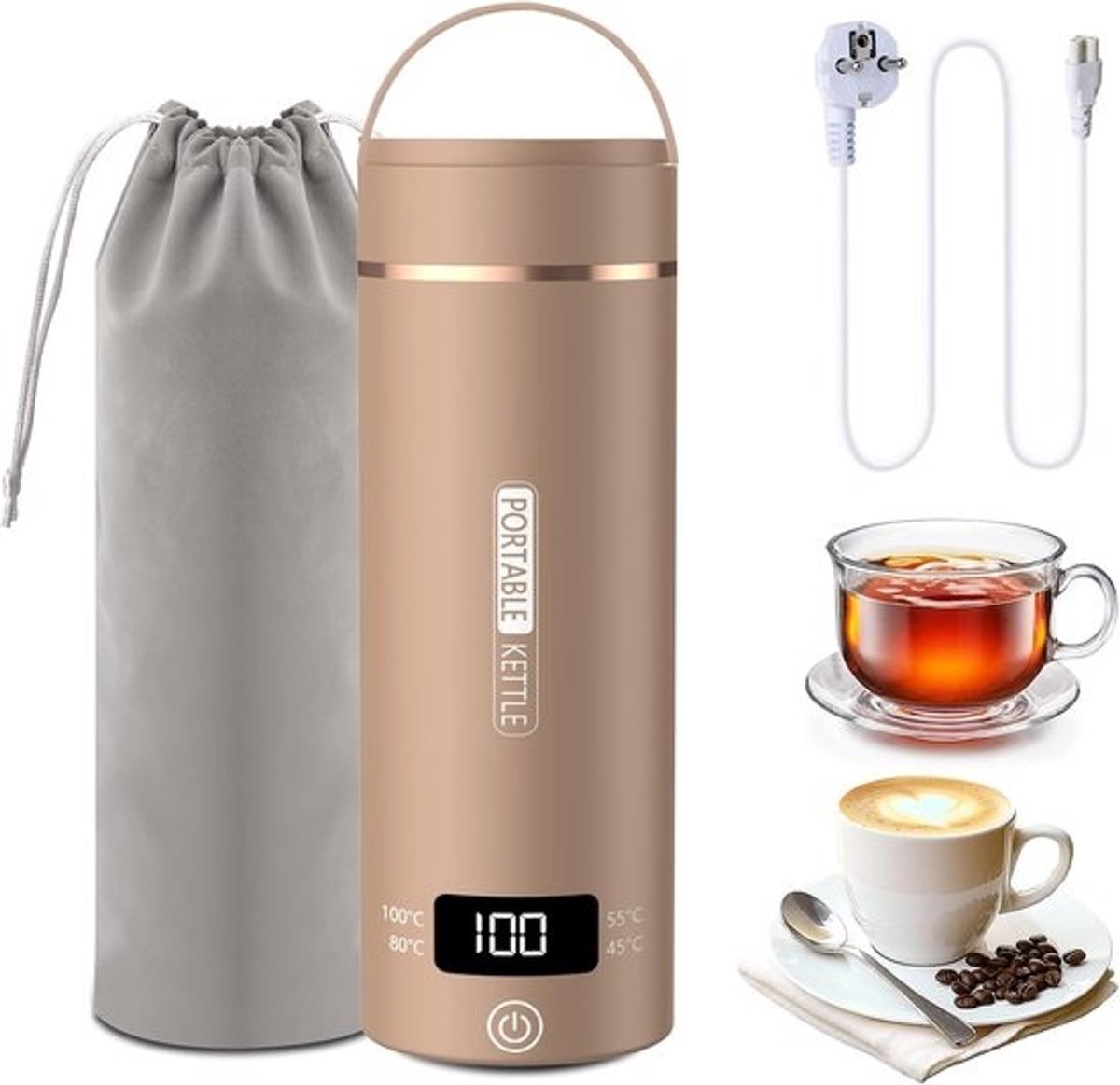 Reis Waterkoker - Mini Ketel - Snel Water Koken - Intelligente Temperatuur - 0.5 Liter - Bruin