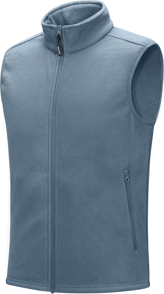 Ventures Fleece gevoerd vest, lichte mouwloze jassen voor heren, warm werkvest met zakken voor wandelen, klimmen, reizen, blauw, grijs, M
