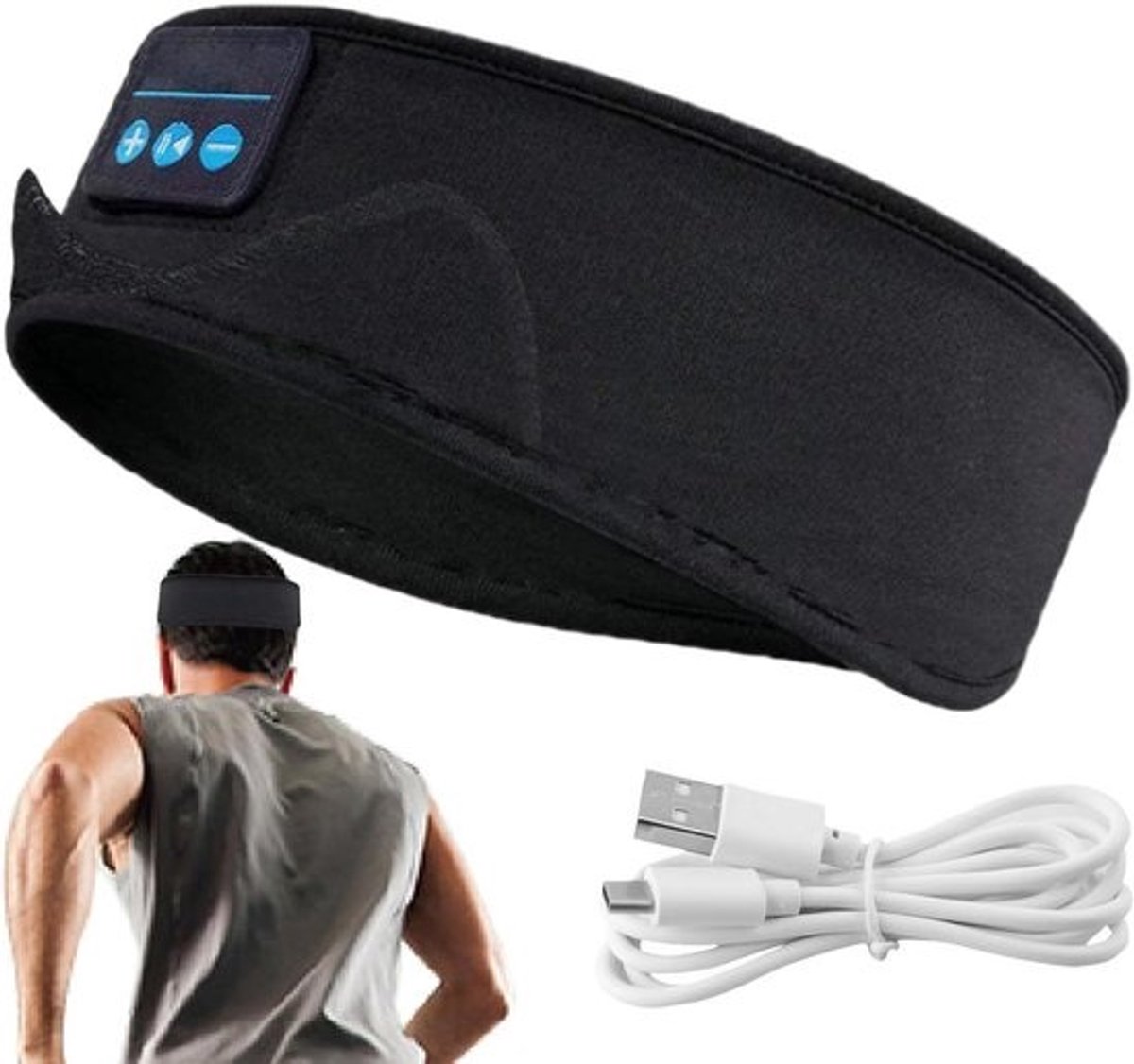 Slaaphoofdtelefoon Oogmasker - Muziek Hoofdband - Ontspannen Luisteren - Ultradun Ademend - 25 x 10 cm - Zwart