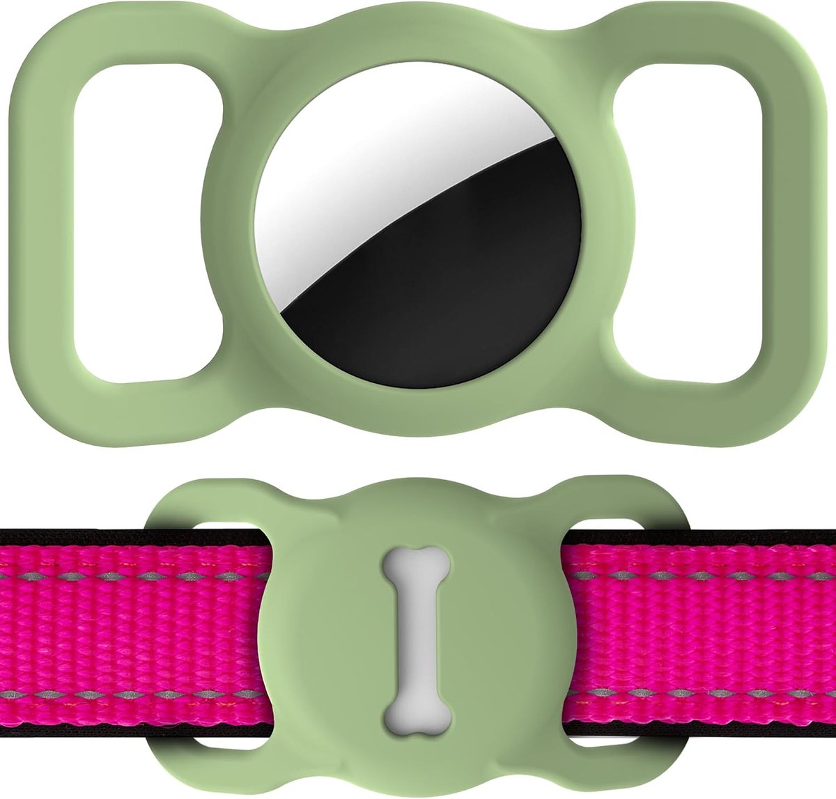 Hondenhalsbandhouder voor AirTag, GPS-hoes, siliconen anti-verlies huisdiertracker, halsband, waterdichte hanger en licht, compact formaat, GPS-beschermhoezen, accessoires, huisdiertracker, groen