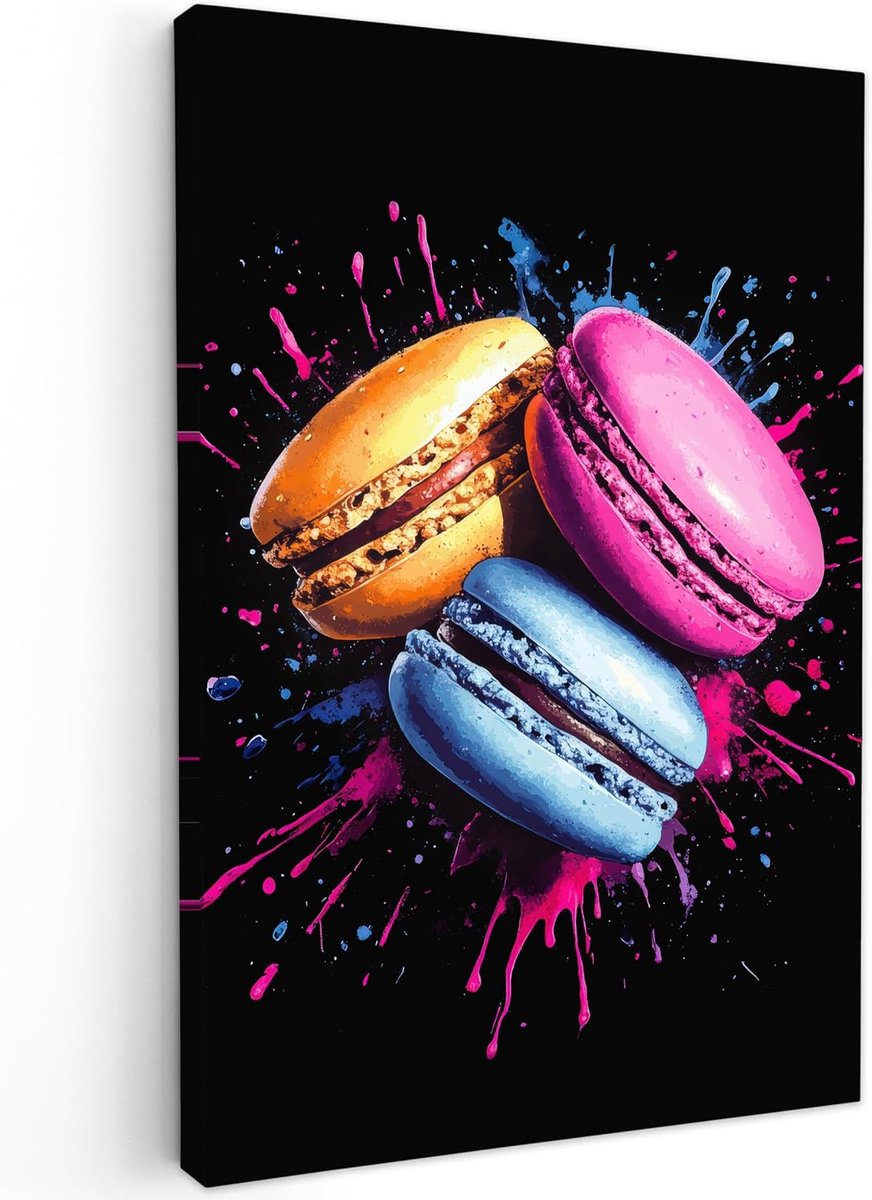 Tuin 40x60 cm Tuinposter Schilderij Voor Buiten Decoratie Tuindecoratie Garden Balkon Poster Terras Posters Wanddecoratie Macarons - Dessert - Graffiti - Kleurrijk - Roze - Blauw