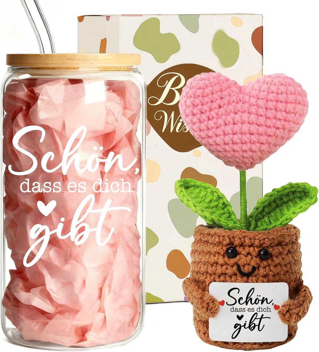 Geschenken voor vrouwen, drinkglazen voor vriendin - Mooi dat je er bent, positief aardappel cadeauset voor vrouwen, vriendinnen, beste vriendin, zussen, cadeau-ideeën voor