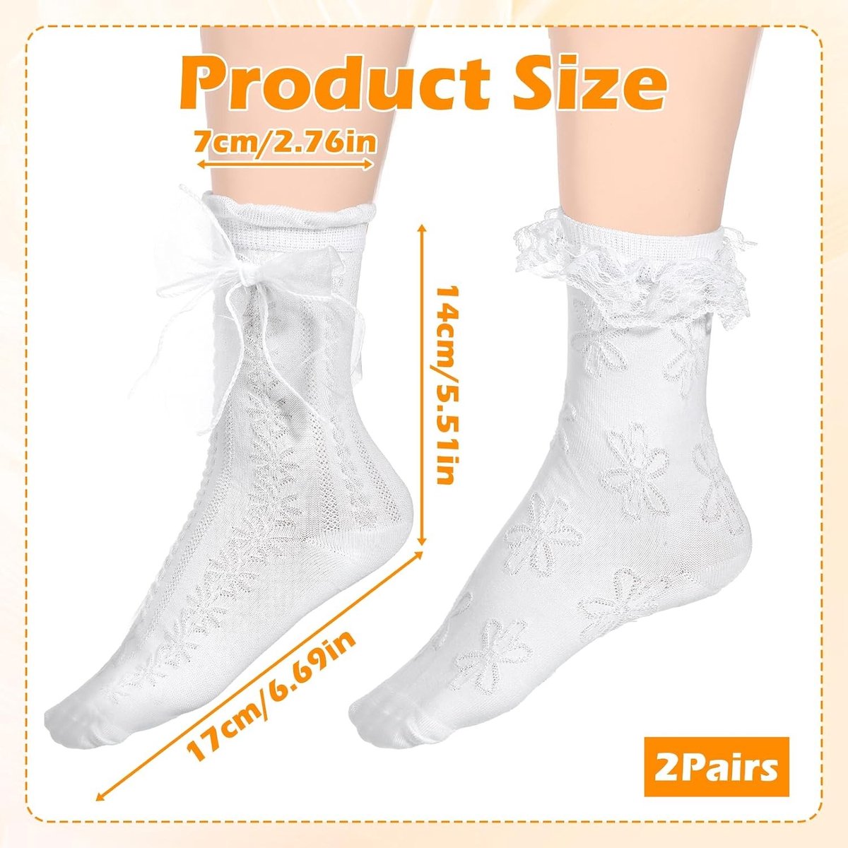 Frilly Witte Kousen met Rimpel voor Dames - Zachte Lace Crew Sokken voor Kostuums, Feest en Dagelijks Gebruik