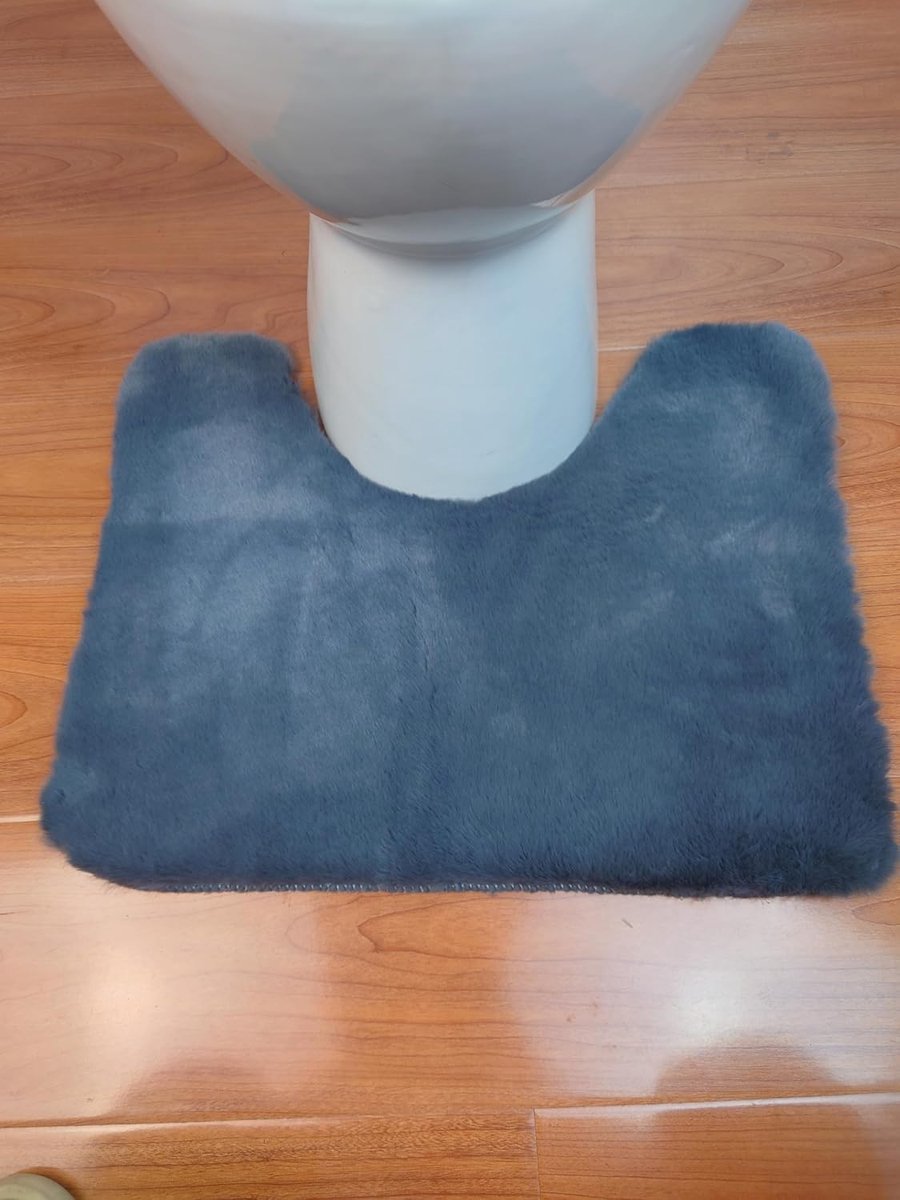 Kunstmatige luxe konijnenbont stijl toilet U-vormige vloermat, machinewasbaar, ultrazacht, (15,7 inch x 19,6 inch) Home Standard Size Style. (donkergrijs)