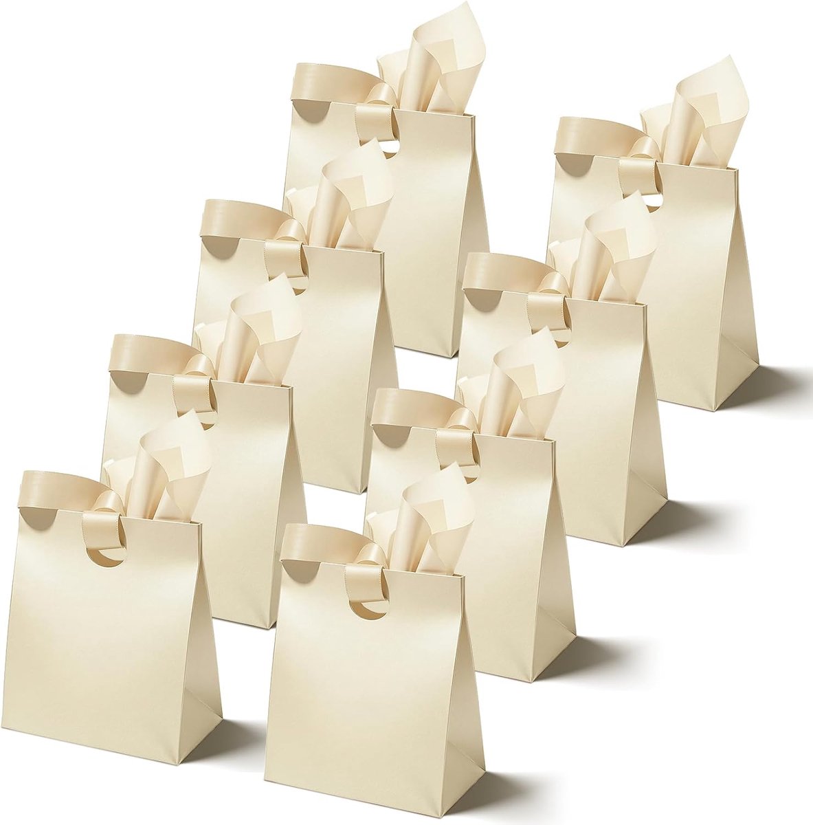 8 Stuks Cadeautasjes 22x18x8,5cm – Papieren Geschenkzakjes met Handvat – Cadeauverpakking voor Verjaardag, Feest en Geschenken – Crèmewit