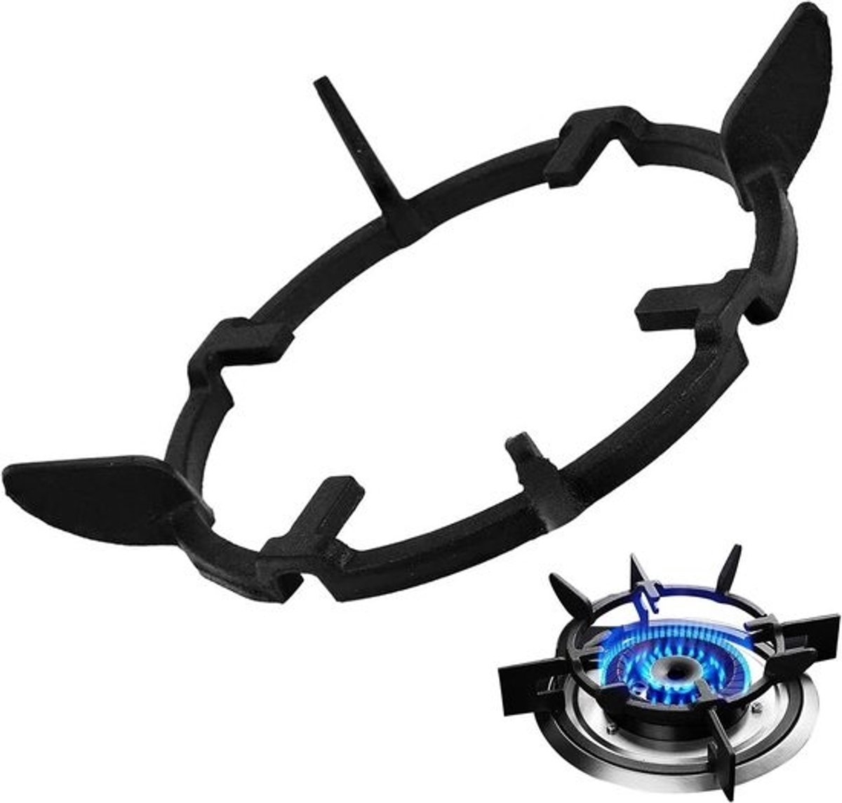 Wokring Gietijzer - Universele Wokstand - Stabiel Koken - Hittebestendige Coating - 17 cm Diameter - Zwart