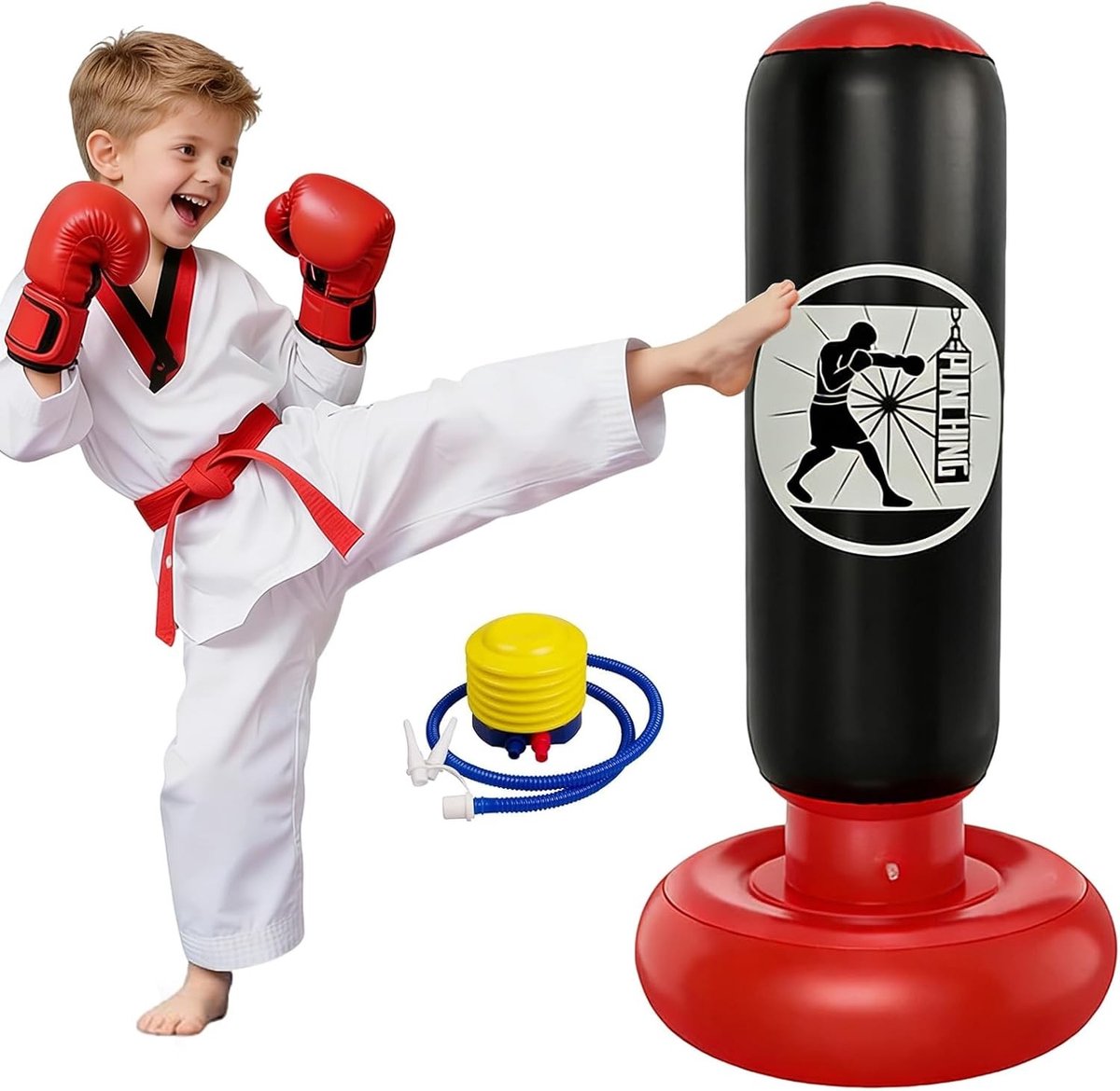 Kinderen Bokszak 160 cm - Opblaasbare Staande Bokszak van PVC met Voetpomp voor Karate Training en Speelplezier voor Jongens en Meisjes