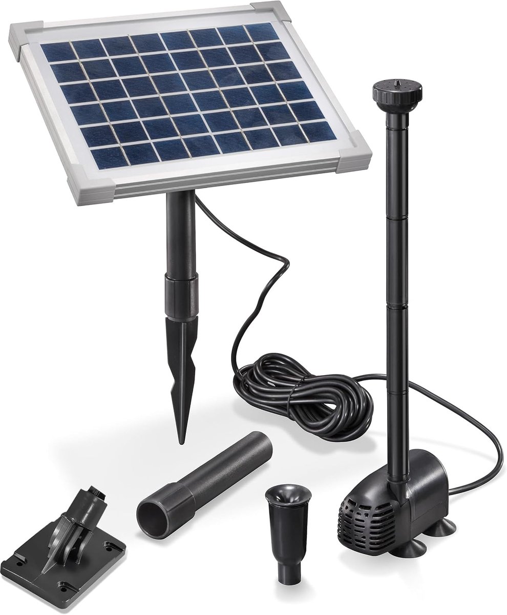 Vijverpomp op zonne-energie, 5 watt, zonnepaneel, 470 l/u, debiet 0,9 m opvoerhoogte, complete set tuinvijver, 101012