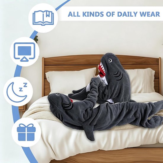 Flanellen Hooded Shark Blanket - Comfortabele Deken met Voeten voor Kinderen, Perfect als Verkleedkostuum en Slaapzak voor Feestjes — afbeelding 4