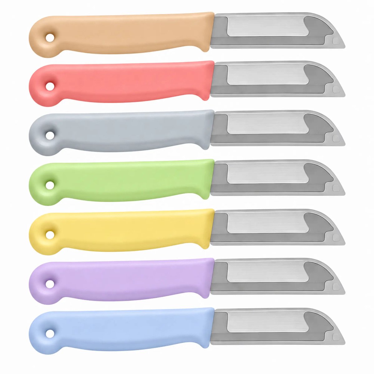 Solingen Schilmesje – RVS Glad – 16 cm met Blade Cover – Pastelkleuren Mix – 7 Stuks