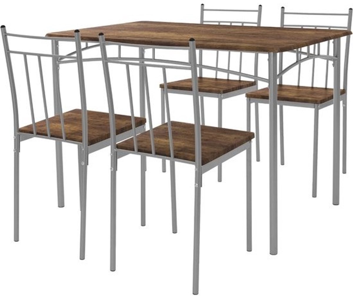 Eettafel met 4 Stoelen Set Vintage Stijl Hout en Metaal Geschikt voor 4 Personen