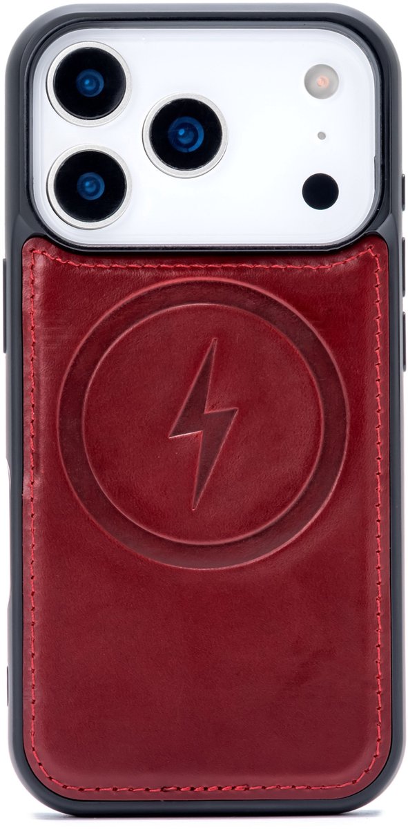 Casemania Echt Leren Hoesje Geschikt voor Apple iPhone 18 Pro Max - Maroon Red - Geschikt voor MagSafe - Leer Back Cover