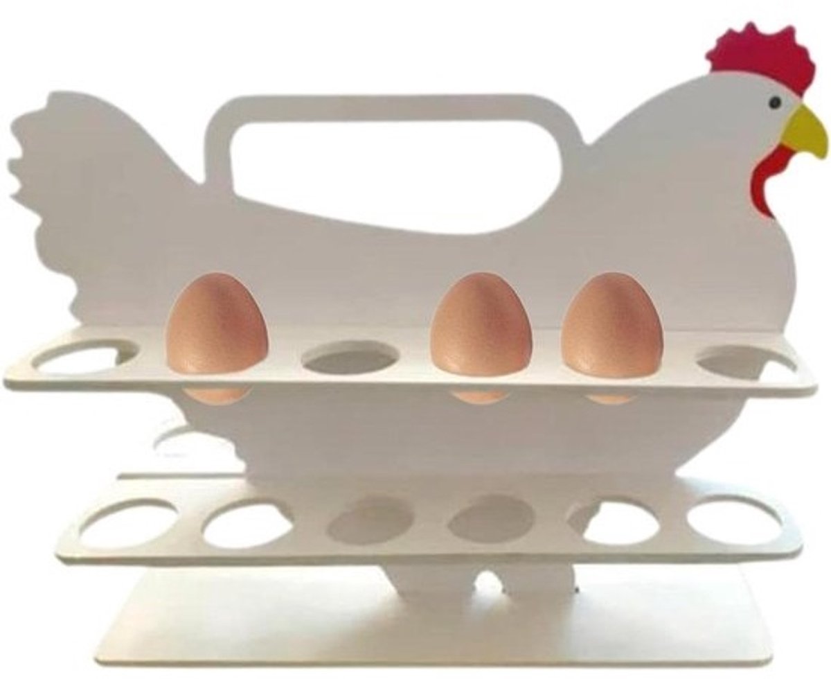 Houten eierrek - Kippenhouder - Keuken organiseren - Creatief ontwerp - 24 eieren - Wit