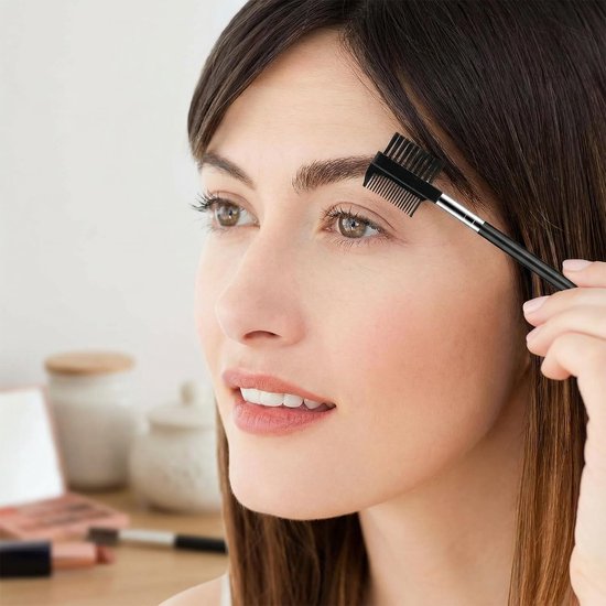 2 stuks wimperborstelkam, 2-in-1 wenkbrauwkamset verzorging vormgeven wenkbrauw- en wimperverlengingsgereedschap voor professioneel en thuisgebruik (zwart) — afbeelding 4