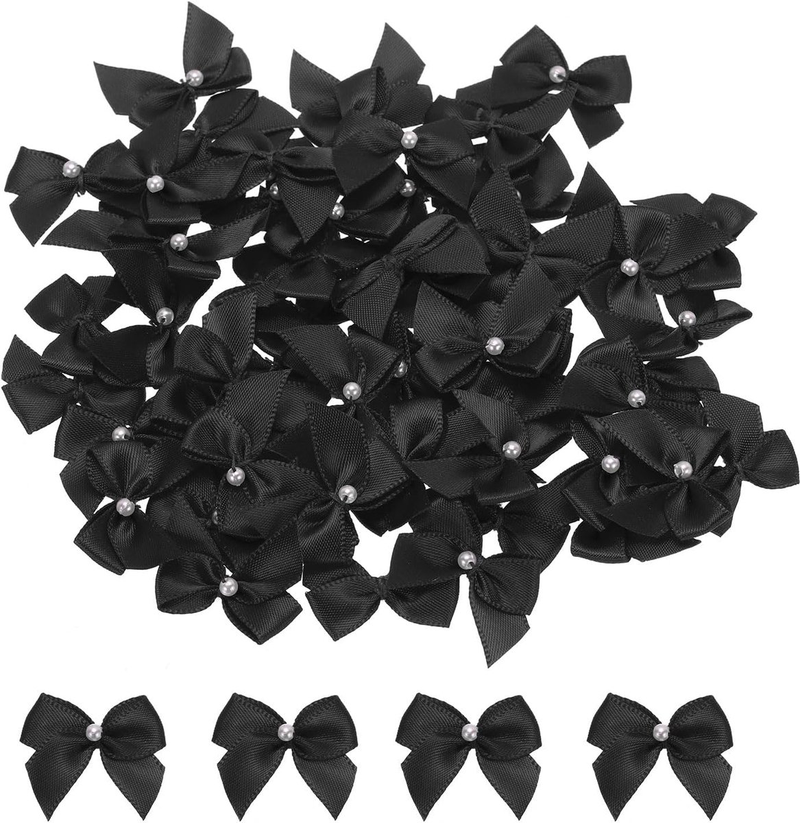 Strikken van zwart lint met kralen, 2,54 cm voor knutselwerk, haarstrikken, naaien, bruiloft, feest, kerstdecoratie