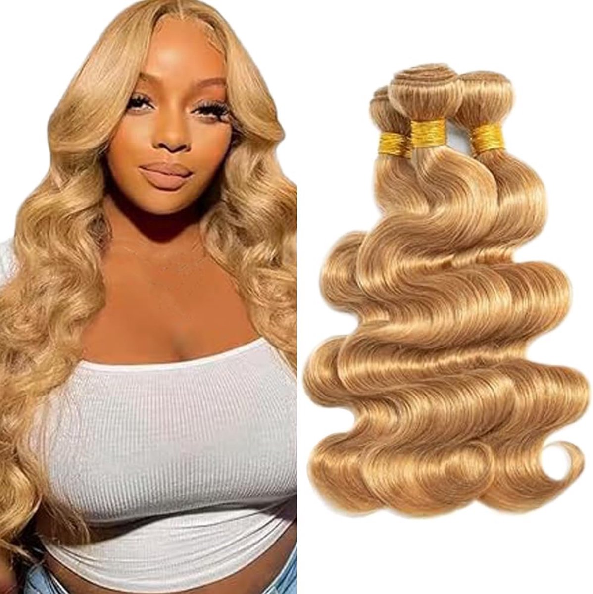 Wave Bundles Human Hair ExtensionsUitbreiding Cheveux Naturel Perruque Vrouw Unprocessed Brazilian Virgin Hair Weave #27 Honey Blonde 3 Bundles Total 300g 20 22 24 Inch
