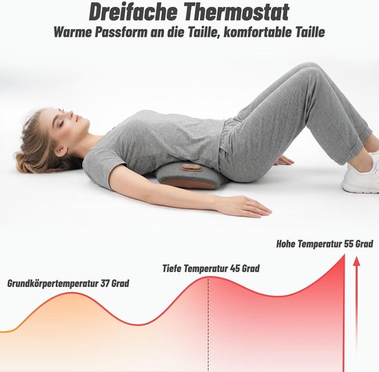 Rugkussen onderrug - Klassiek Grijs - Ergonomisch 26° lendensteun met warmte- en vibratiemassage - Traagschuim - Voor thuis en kantoor — afbeelding 4