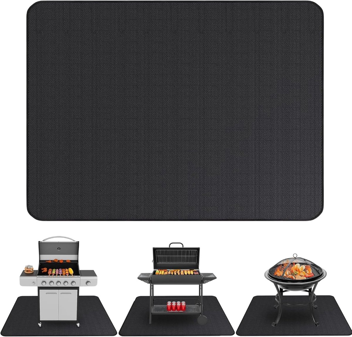 Essentials - Extra grote grillmat, 5 stuks, 50 x 40 cm, herbruikbaar, hittebestendig, voor houtskool, elektrische en gasgrill, teflonmat, grillmat (5, Black, 50 x 40 cm)