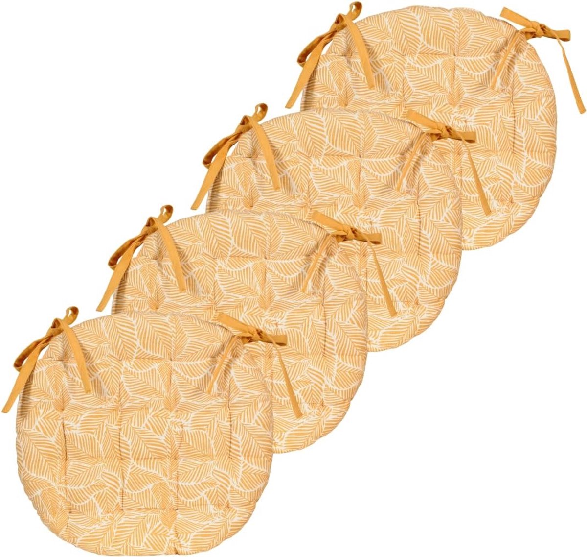 Ciel Set van 4 ronde stoelkussens, tweekleurig, D, 40 cm, geel bedrukt/effen