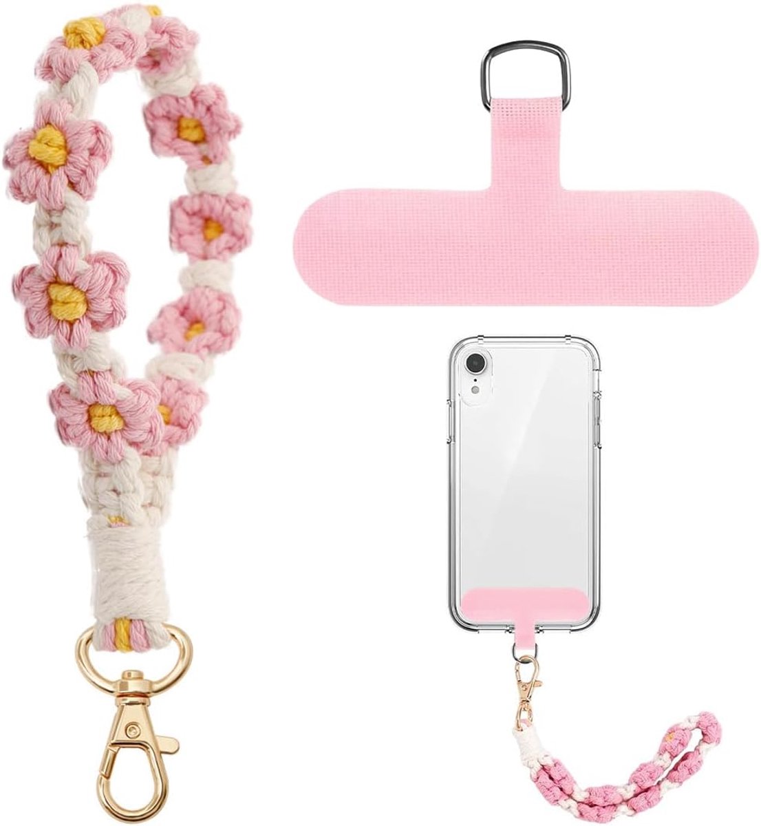 roze gevlochten mobiele telefoonkoord, verstelbaar en universeel, cadeau voor vrouwen, cadeau voor koppels