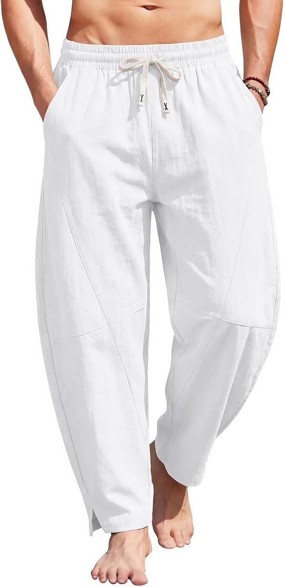 Katoen Linnen Broek Y2K Gebogen Fit Casual Broek Lichtgewicht Baggy Losse Broek met Zakken voor Strand Zomer