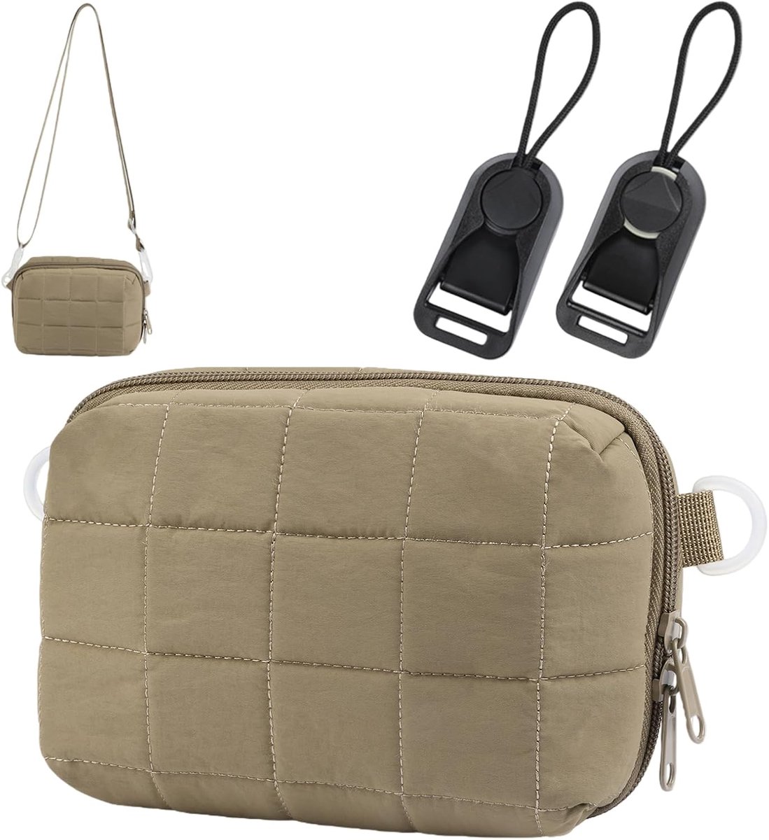 digitale cameratas met 2 snelsluit-riemadapters en bevestigingsriemen, lichte fototas (18 x 9,5 x 11 cm) voor compactcamera's, accessoires en SD-kaarten