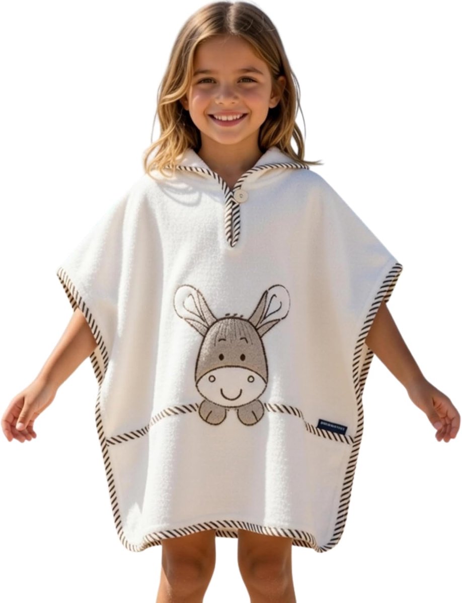 Badponcho voor kinderen, baby, meisjes, jongens, badstof, capuchon, 100% katoen, beige, 1 - 3 jaar