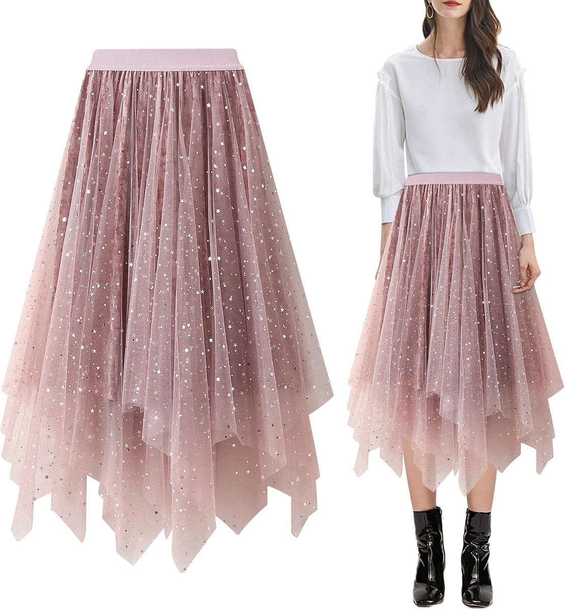 paillettenrok tule tutu elastisch elegant casual onregelmatig onderrok gelaagde rok plissé A-lijn rok midi prom party jurk kostuum carnaval dames