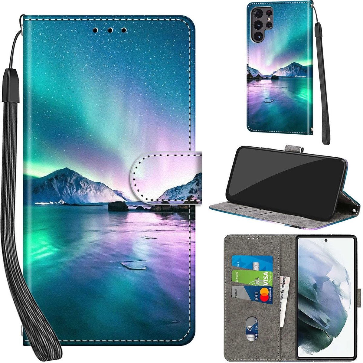 Portemonnee Telefoonhoes voor Samsung Galaxy S22 Ultra Aurora