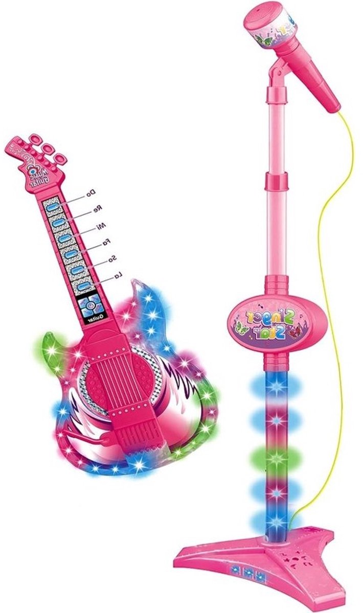 Kindergitaar Met Microfoon - Muziekset Speelgoed - Muziek Maken - Licht En Geluid Effecten