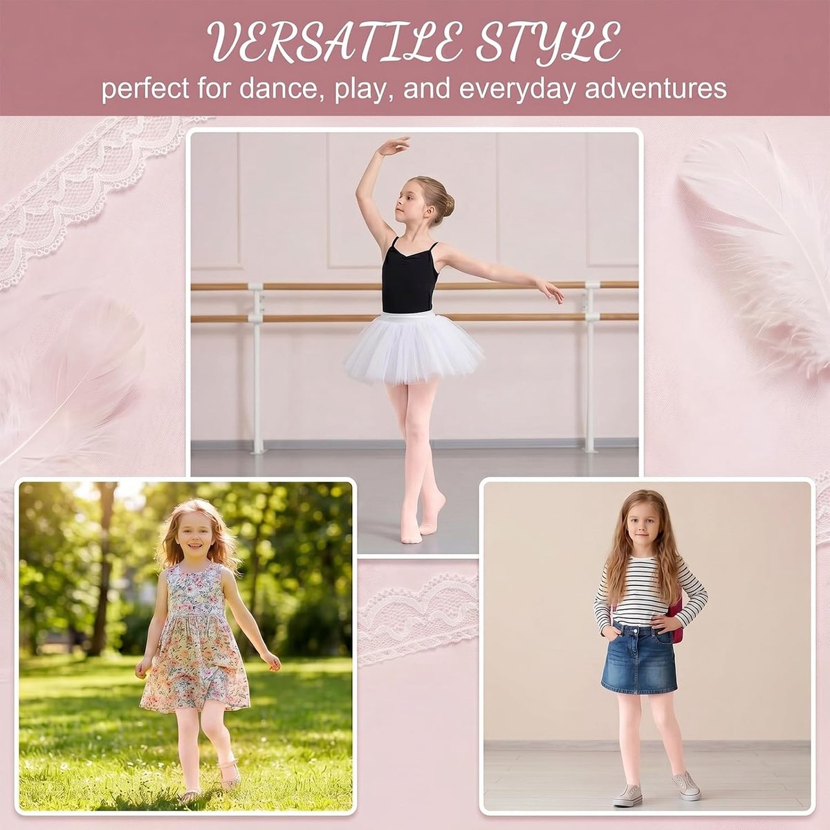 Balletkousen voor meisjes, 60D, zachte en elastische kinderdansbroek, panty voor ritmische gymnastiek en school, balletroze, maat L (120-140 cm), 1 paar