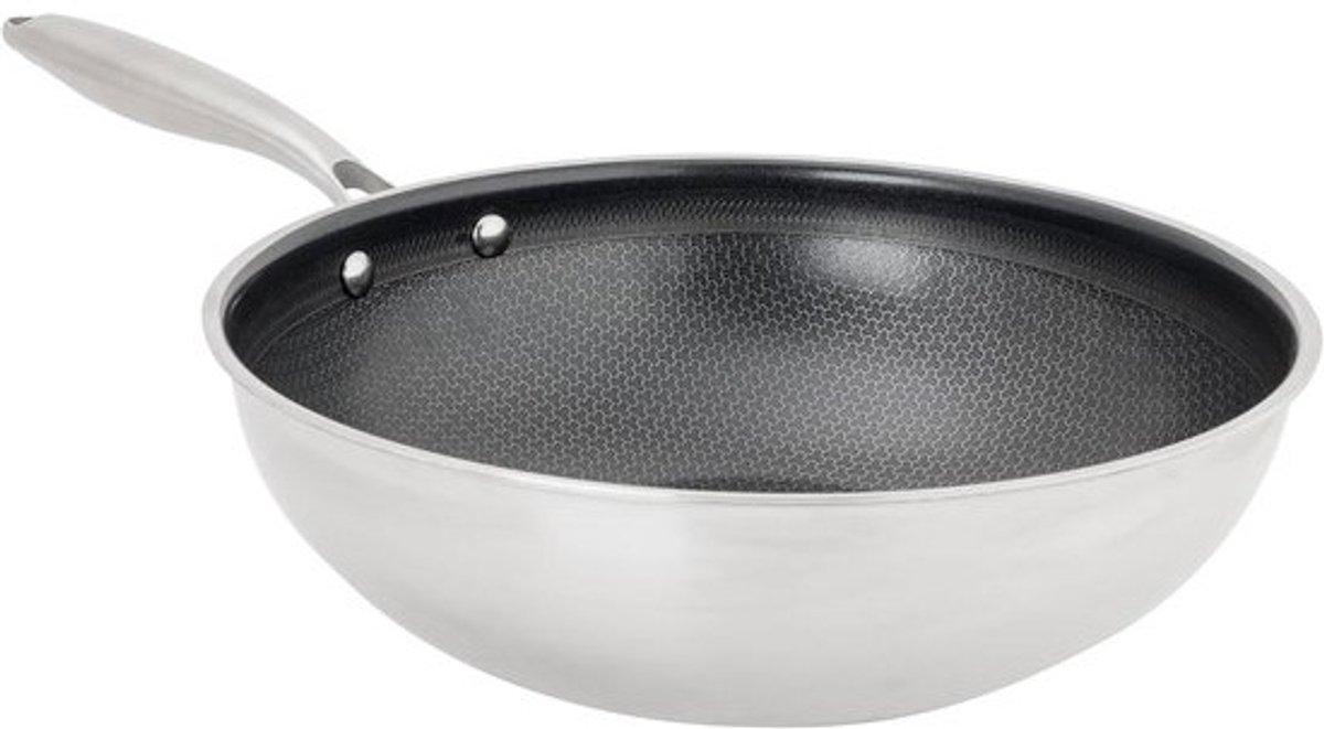 Wok Pan - Roerbakpan - Gezond Koken - PFAS-vrije Coating - 28 cm Diameter - Zilver