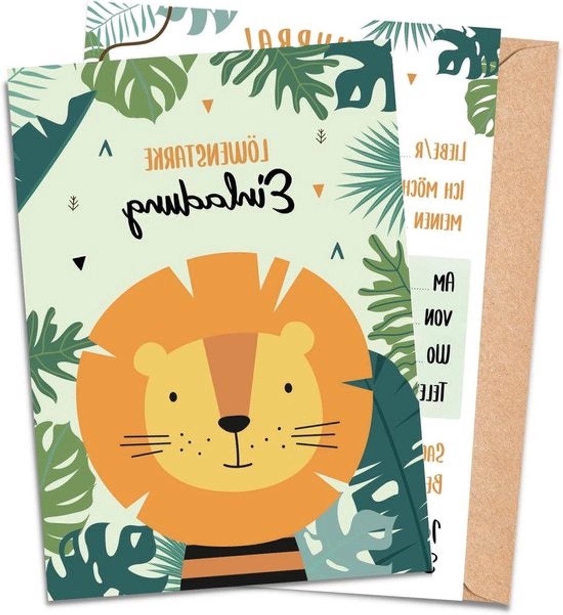 Uitnodigingskaarten Kinderfeest - Feestkaarten Verjaardag - Verjaardag Vieren - Dikke Premium Papier - 10 stuks - Leeuw