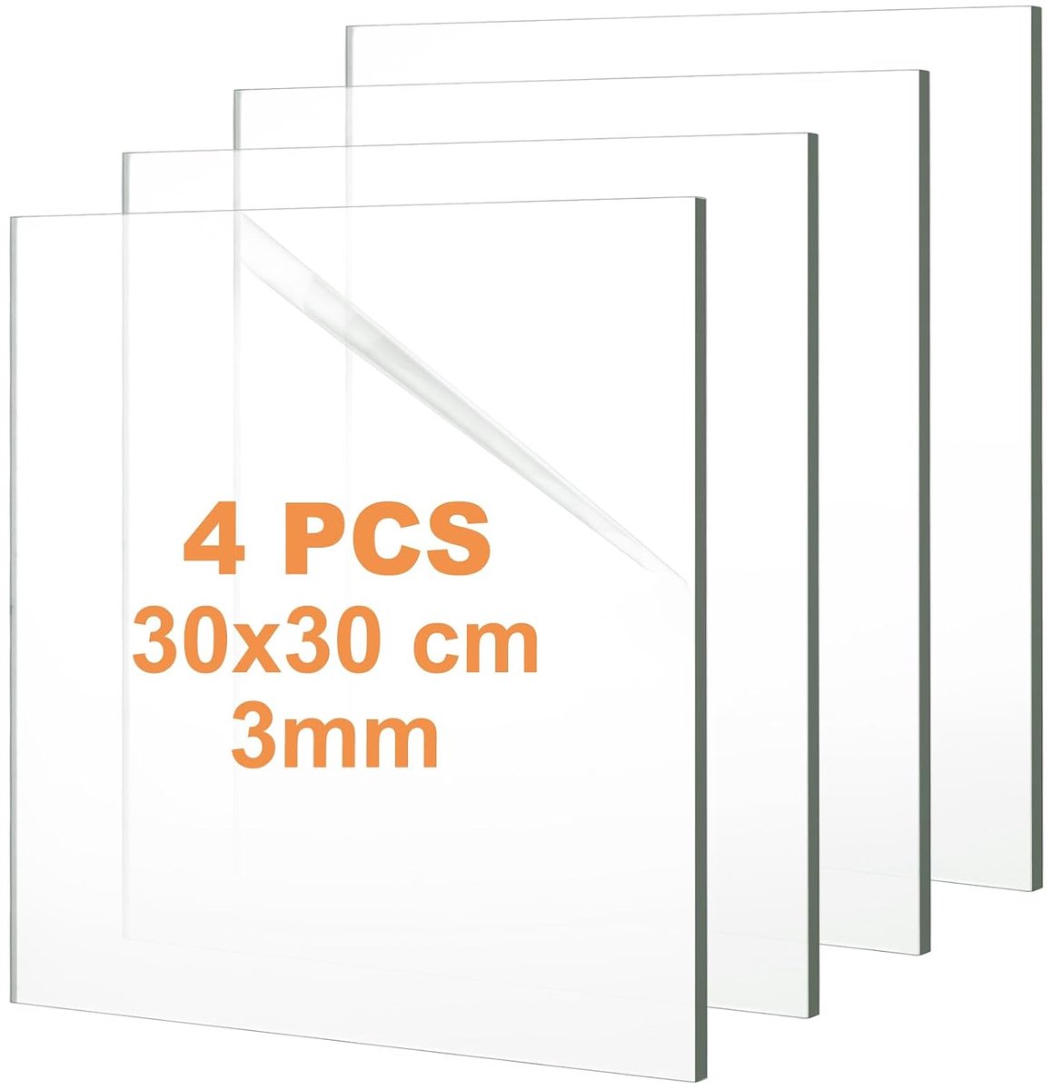 Dailygoods- Acrylglasplaten Set van 4 - 30 x 30 cm - Kunststof Platen voor Buiten - 3 mm Dik - Transparant - Voor Interieurdecoratie/Lasersnijden - Pl