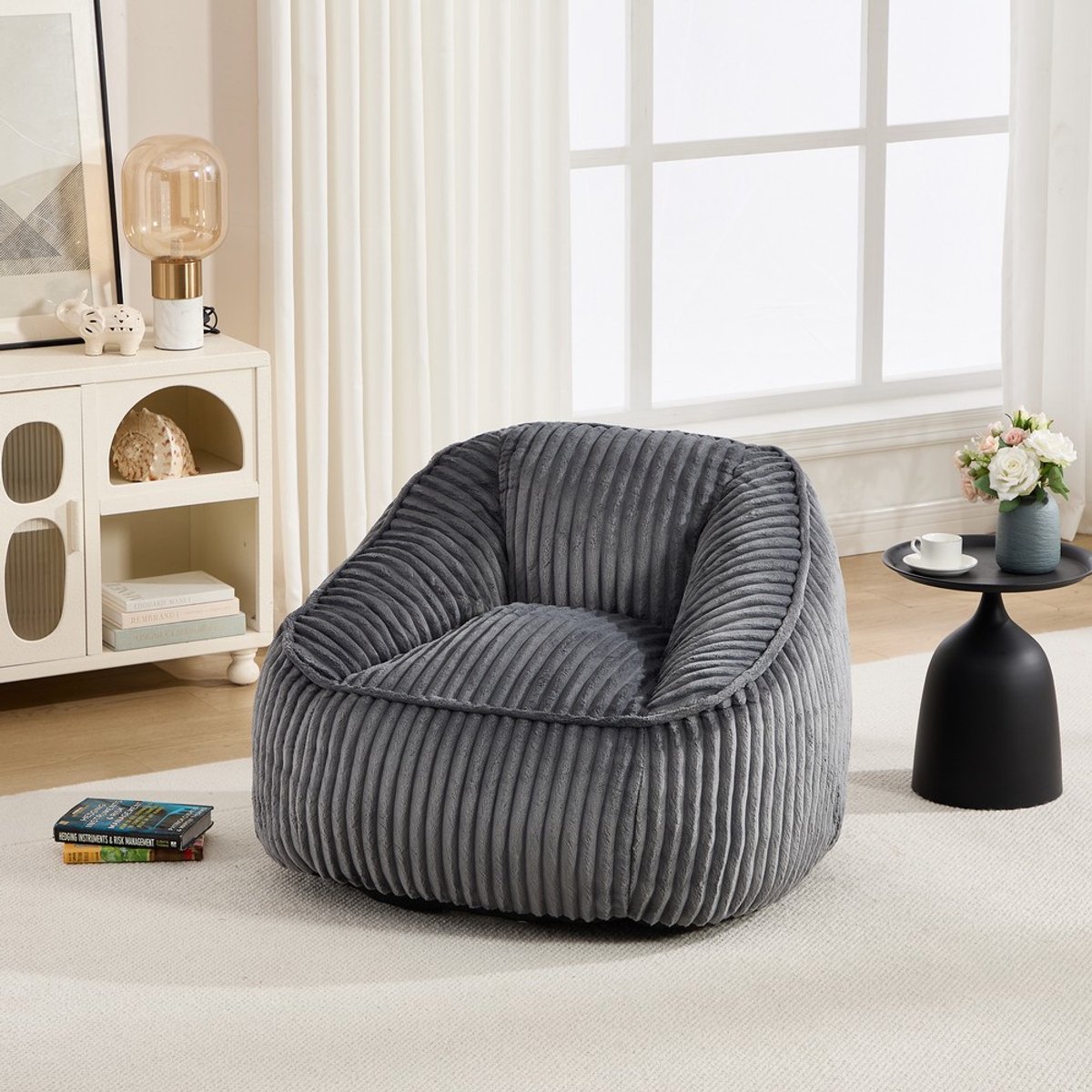 KOMHTOM Zitzak met memory-schuimvulling, gestreepte bubbelpluche, zacht, comfortabel, gezellige zitzak voor de woonkamer, appartementen en slaapzalen