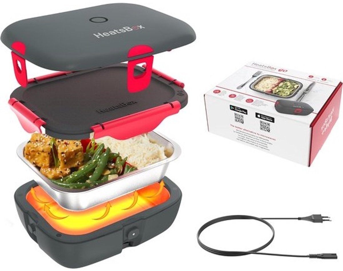 Elektrische lunchbox - Warmhoudbox voedsel - Eten opwarmen onderweg - Geïntegreerde vloerverwarming - 925 ml kom - Grijs