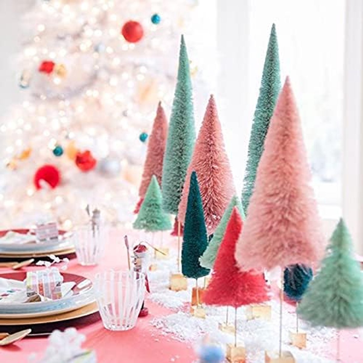 Kunstkerstboom Fake Pine Tree Mini Kunstmatige Kerstboom Mini Sisal Tree Miniatuur Tree Christmas Party Photo Prop for Kerst Ornament (Color : B01-8.5cm-3pcs white)
