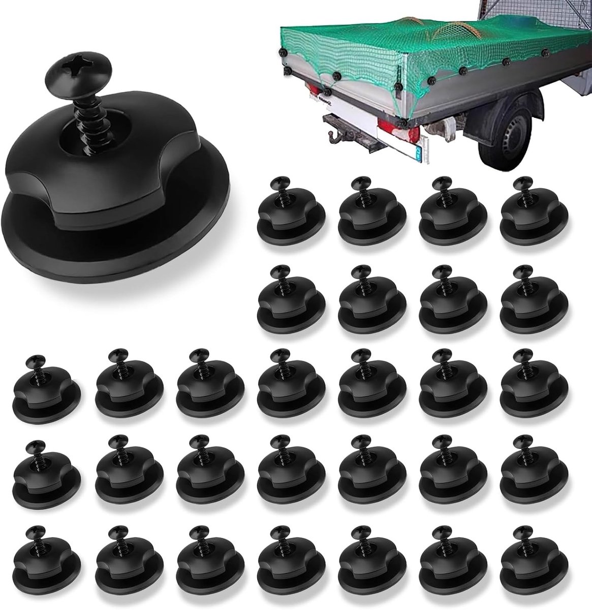 Set van 30 Tarpaulin Haken met Schroeven, Ronde Bevestigingsknoppen voor Zeilen, Ideaal voor Aanbrengen van Trailer Netten en Zeilbevestigingen