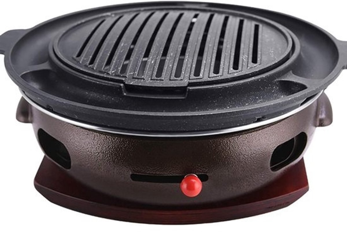 Gietijzeren Grill - Houtskool Pan - Buiten Koken - Olie Rookvrij - 39 cm - Zwart