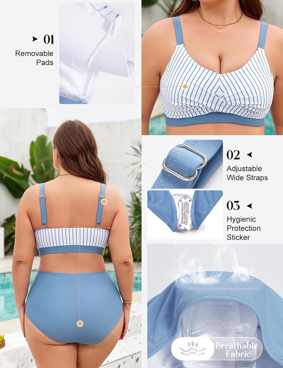 heekpek Dames zwemkleding plus size V-hals buikcontrole badpak 2-delig twist front hoge taille bikini set plus size badmode