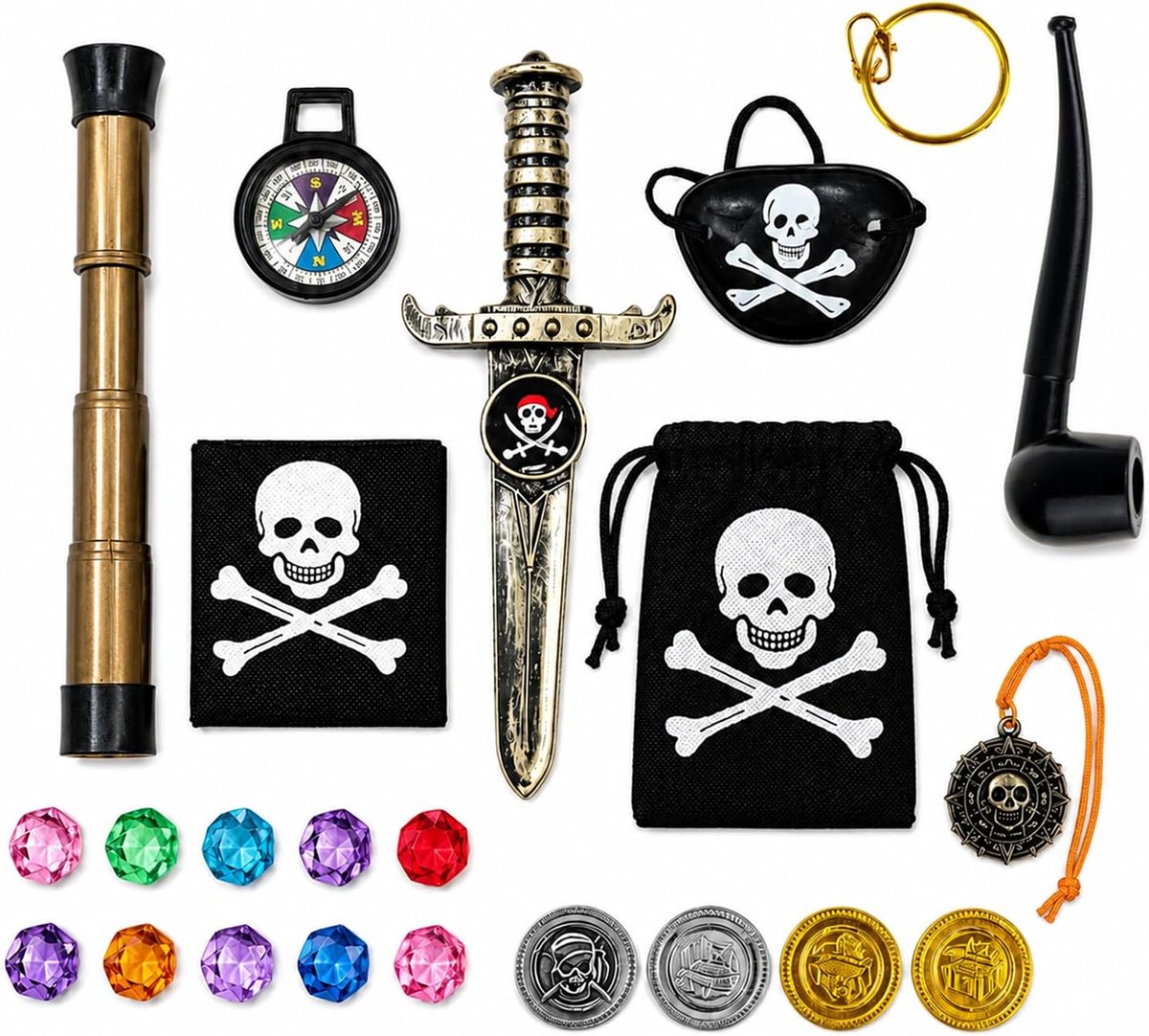 Rollenspiel Zubehör für kleine Seeleute zur Festverkleidung, liebevoll gestaltete piraten, fertiges kostüm pirat und abgestimmtes piraten kinder Set mit Schwert Fernrohr
