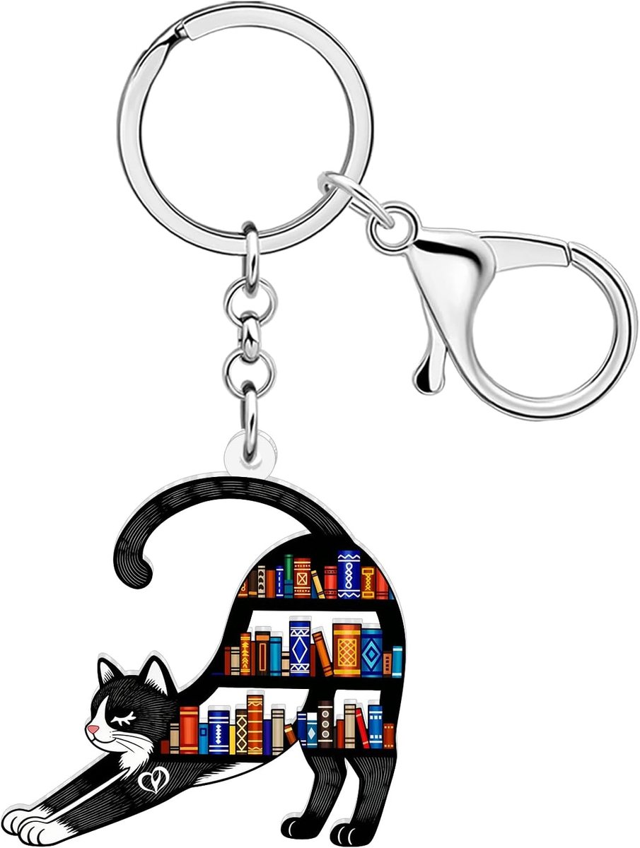 boek zwarte kat sleutelhanger accessoires, boekliefhebbers geschenken voor vrouwen bibliotheek boekworm meisjes rugzak handtas bedels