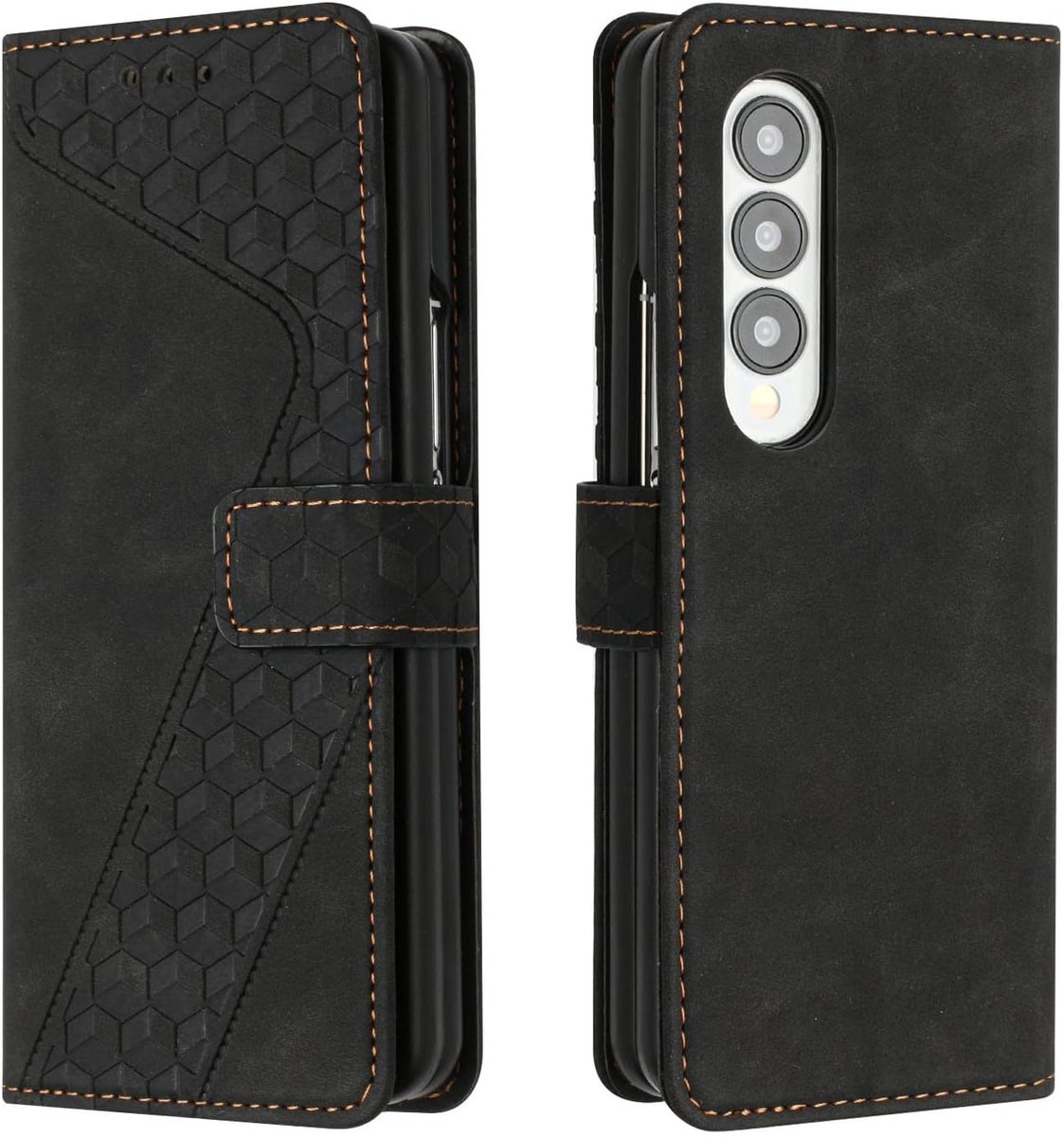 Hoesje voor Samsung Galaxy Z Fold 3, Lederen Portemonnee Telefoonhoesjes met Standaard Magnetic Shockproof Flip Leather Wallet Book Case（Zwart）