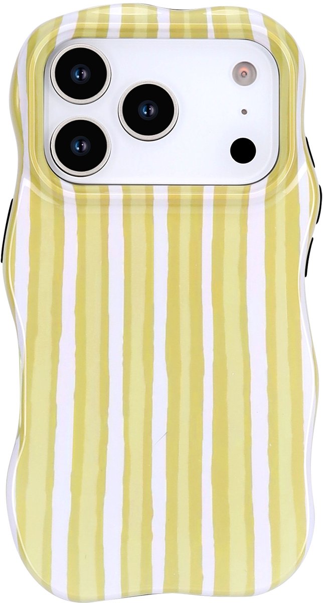Casemania Hoesje Geschikt voor Apple iPhone 18 Pro - Wave Edge Back Cover - Geel - Golvend Telefoonhoes met Shockproof Bescherming